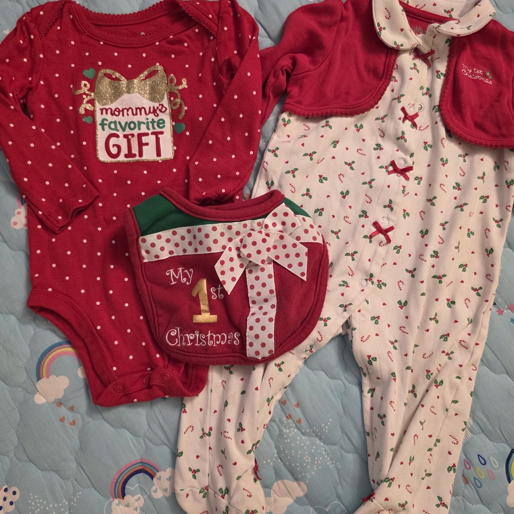 Red and White Christmas Baby Outfit Set